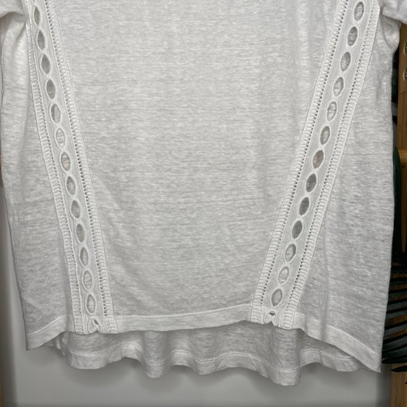 Country Road White Linen T-Shirt Top Size XS Short Sleeve Lace Insert Womens - Picture 5 of 9